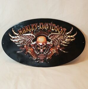 Harley Davidson Vtg 2009 Oval Biker To The Bone Embossed Metal Wall Sign Rooney